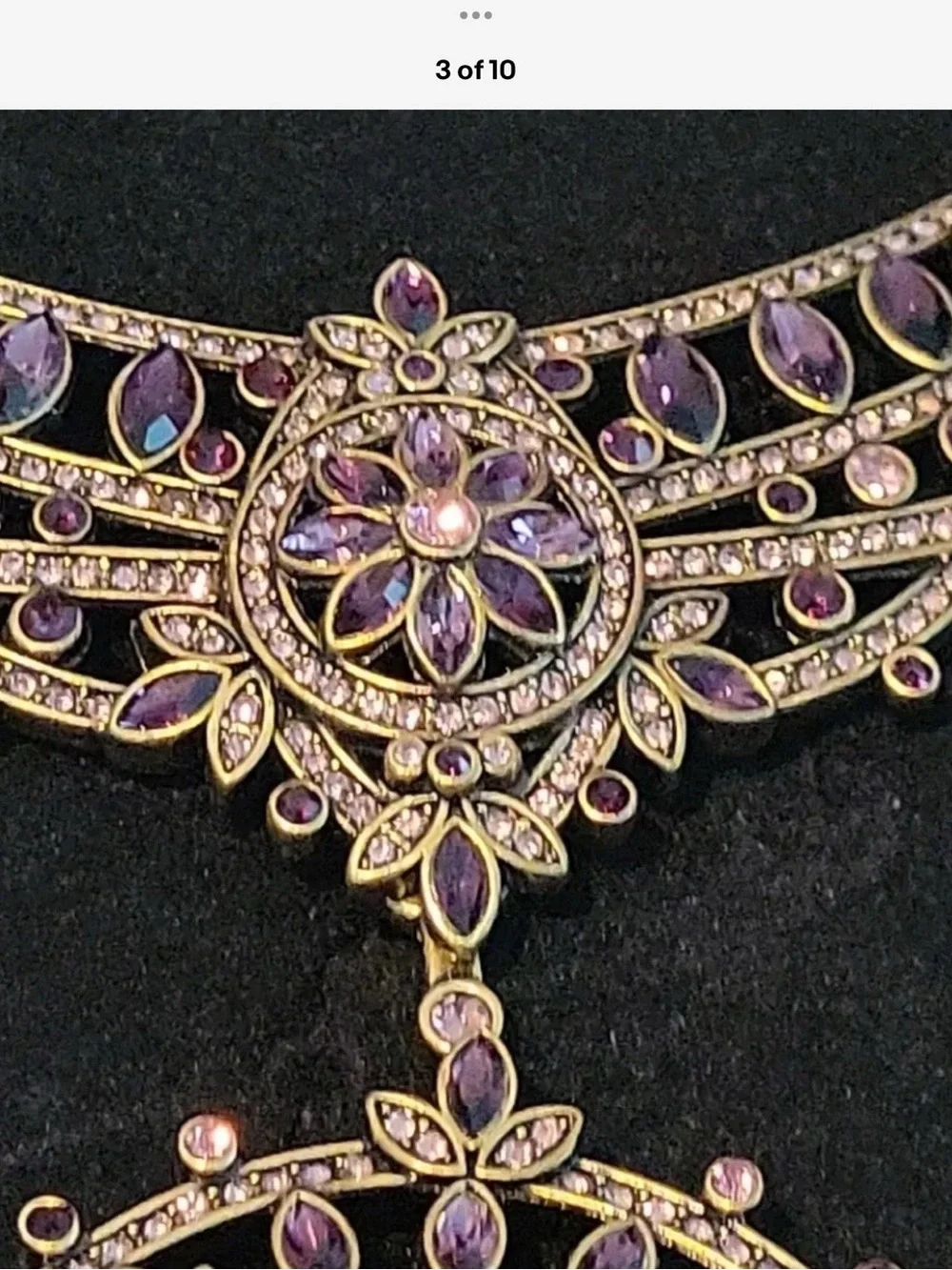 Heidi Daus Purple and Gold Ornate Filigree Pendant Necklace